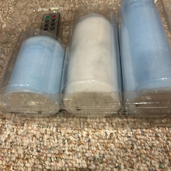Set of 3 Blue Flameless LED Pillar Candles, Remote Operated Battery Power 4 6 8” - Picture 7 of 11
